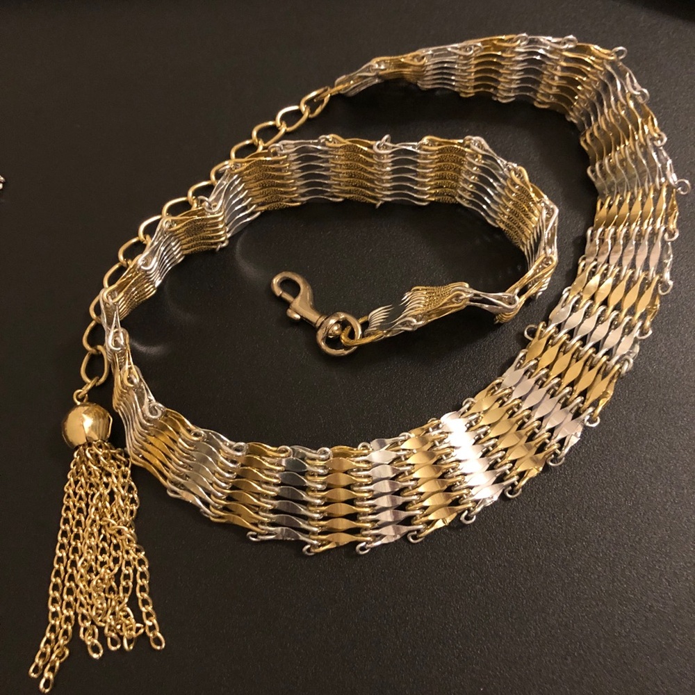 Two-Tone Gold & Silver Chain Waist Belt with Tassel